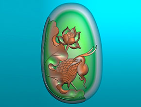 【荷花鹤】浮雕系列 多功能玉石雕刻机精雕图纸